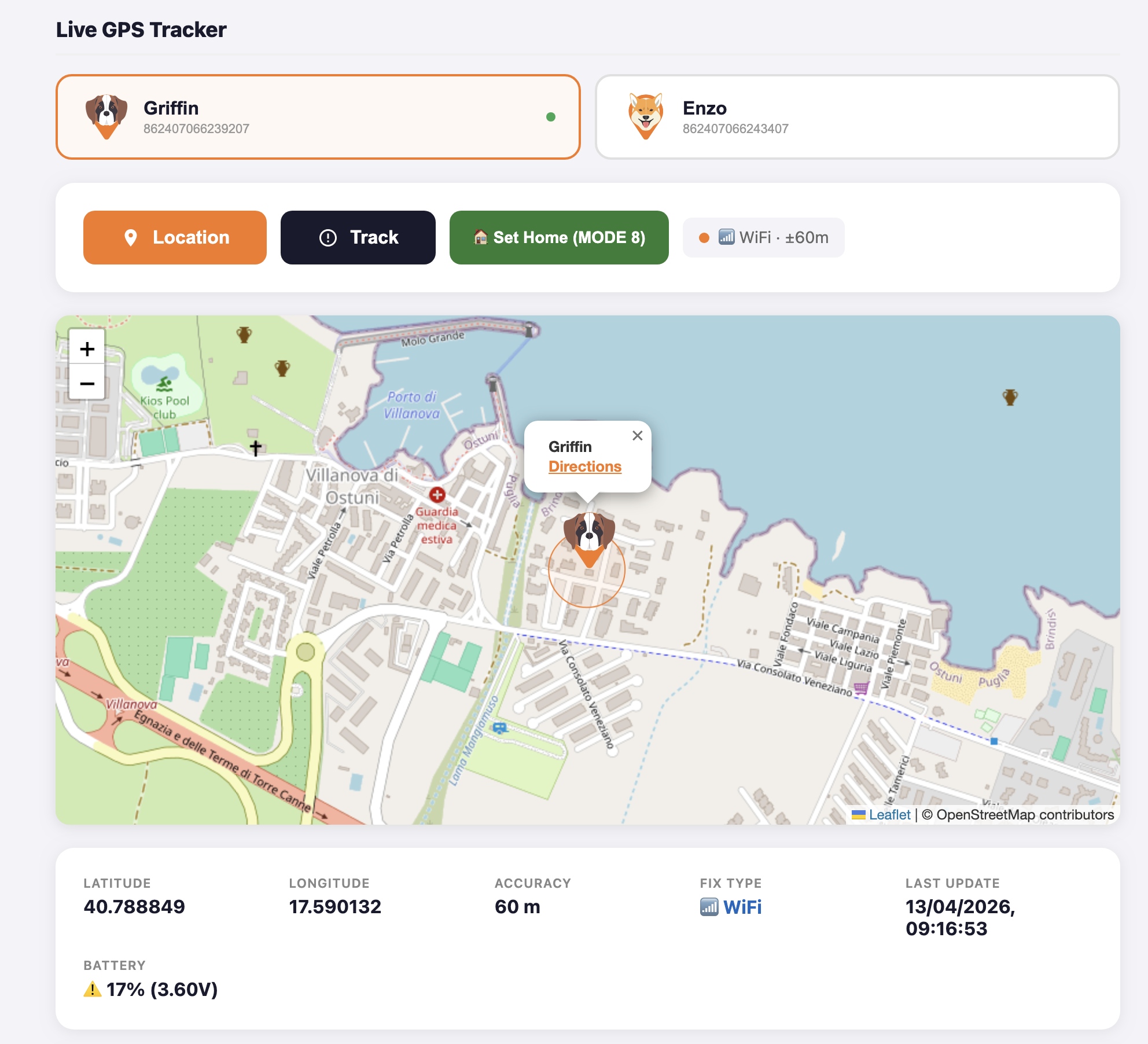 TrovaZampa GPS App — mappa in tempo reale
